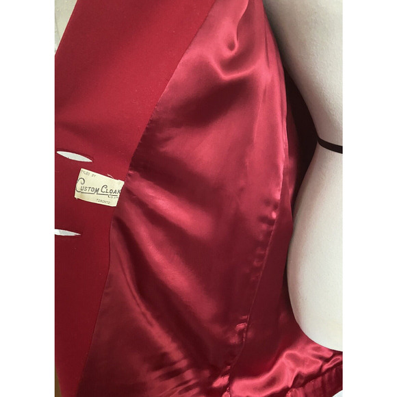 Vtg Red Holiday Wool Coat Fur Collar Cuff Double Breast Size Made in Canada Med - Picture 6 of 11